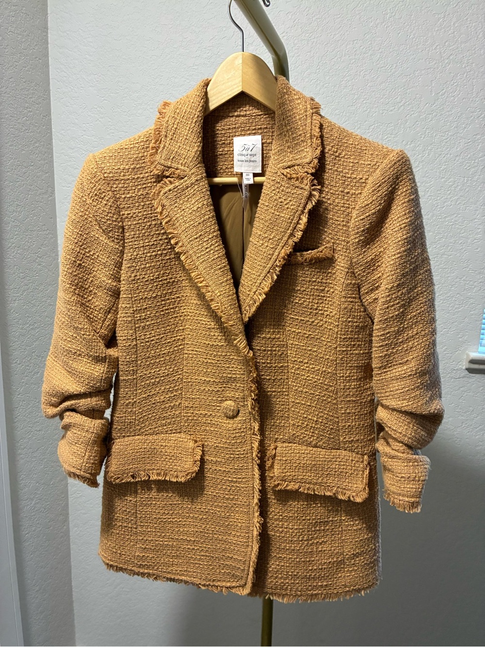 cinq à sept Khloe Frayed Bouclé Blazer in Mustard